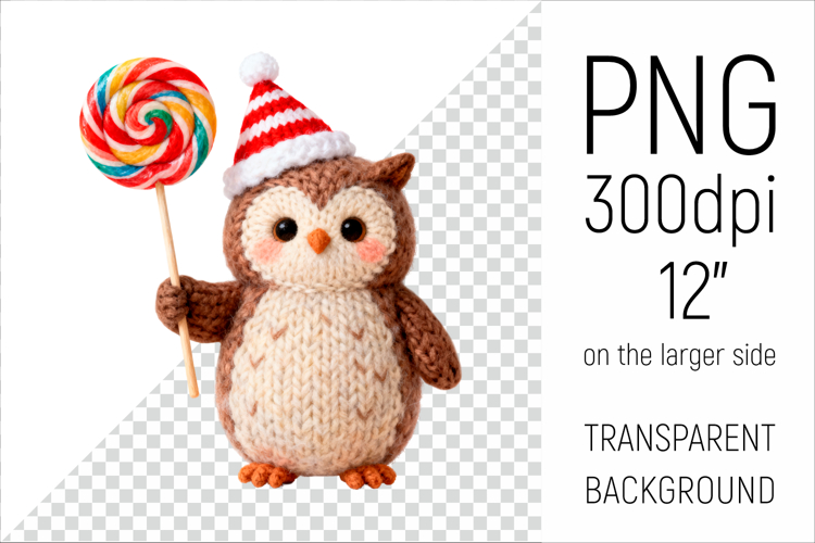 Knitted Christmas Owl | Holiday Animal with Lollipop