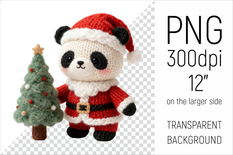 Knitted Christmas Panda | Holiday Animal with Firtree