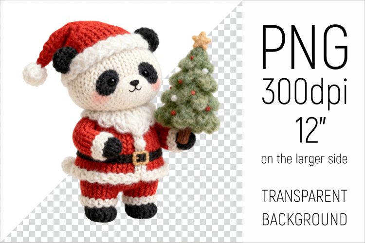Knitted Christmas Panda | Holiday Animal with Firtree