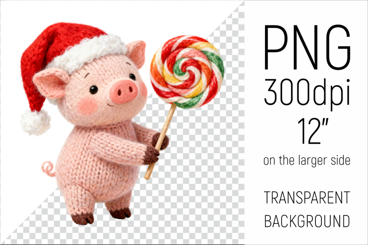 Knitted Christmas Pig | Holiday Animal with Lollipop