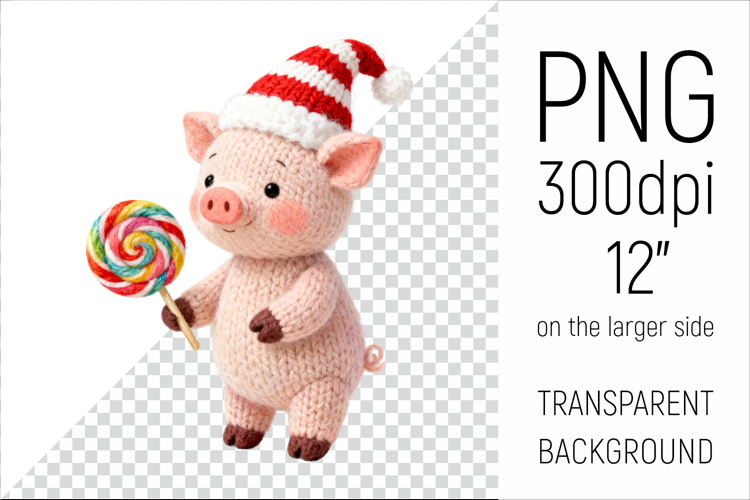 Knitted Christmas Pig | Holiday Animal with Lollipop