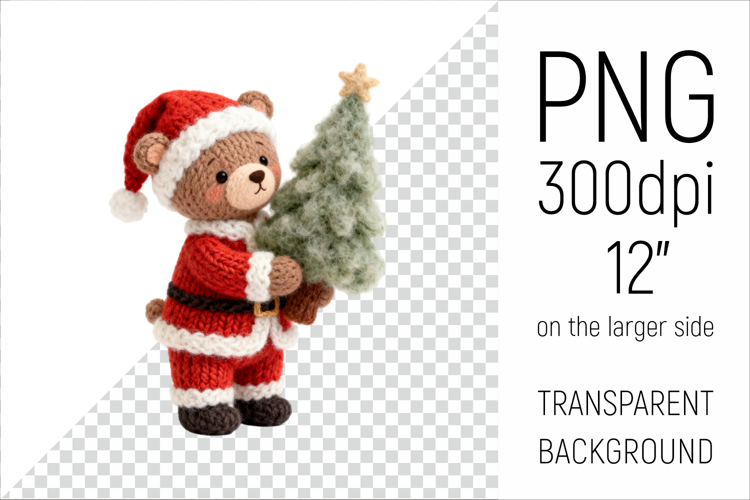 Knitted Christmas Teddy Bear | Holiday Animal with Firtree