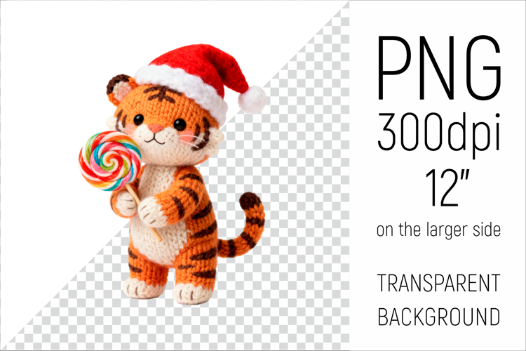 Knitted Christmas Tiger | Holiday Animal with Lollipop