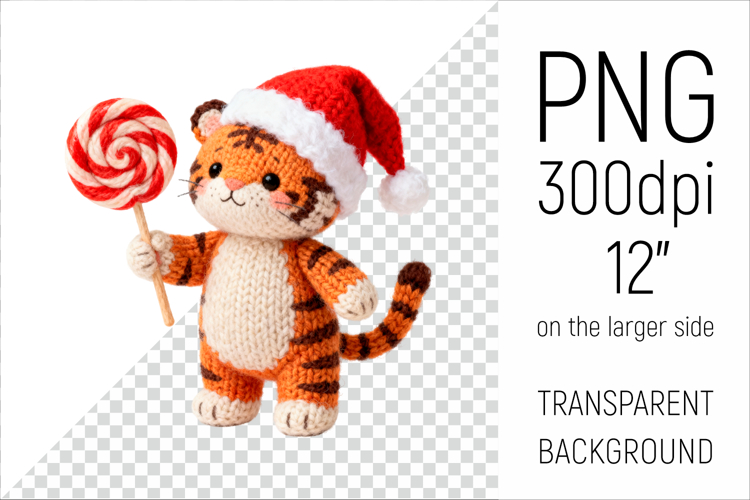 Knitted Christmas Tiger | Holiday Animal with Lollipop