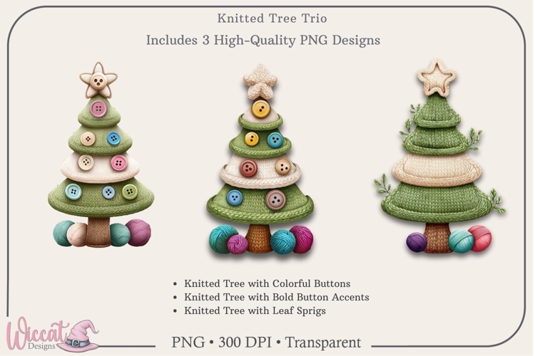 Knitted Christmas Tree PNG Bundle | 3 Sublimation Designs