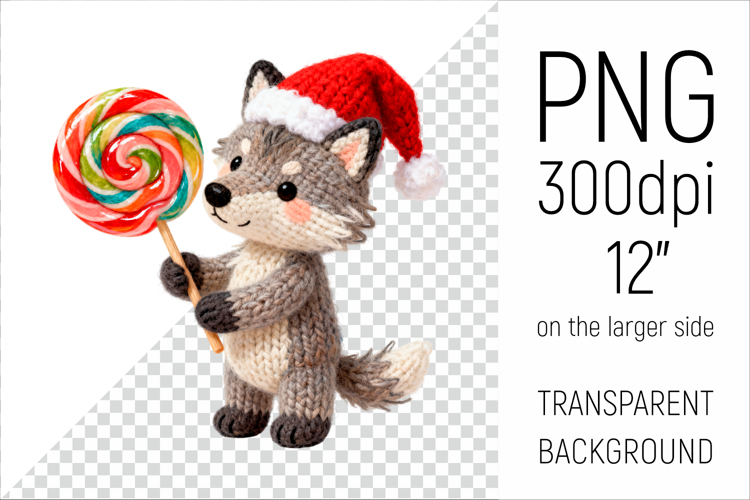 Knitted Christmas Wolf | Holiday Animal with Lollipop