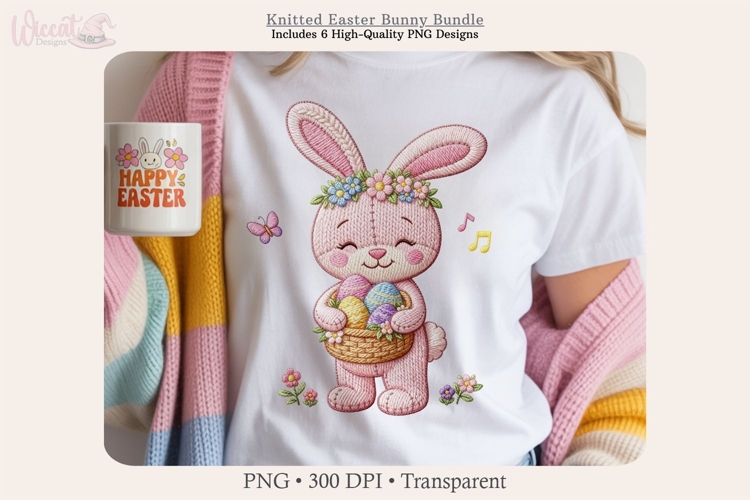 Easter Bunny Faux Knitted PNG Bundle, example image 1