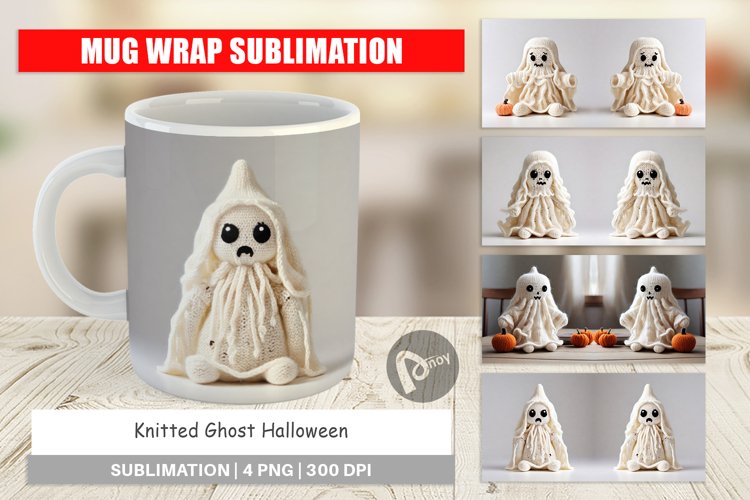 Mug Wrap Design Knitted Ghost Halloween