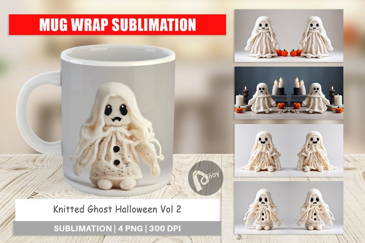 Mug Wrap Design Knitted Ghost Halloween