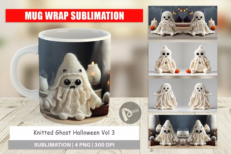 Mug Wrap Design Knitted Ghost Halloween