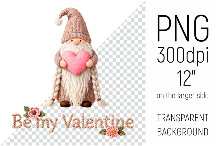 Knitted Gnome with Heart | Be My Valentine Clipart