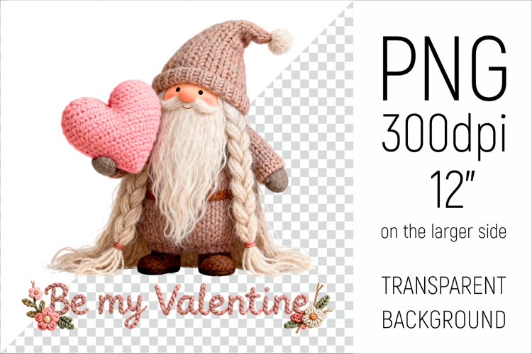 Knitted Gnome with Heart | Be My Valentine Clipart