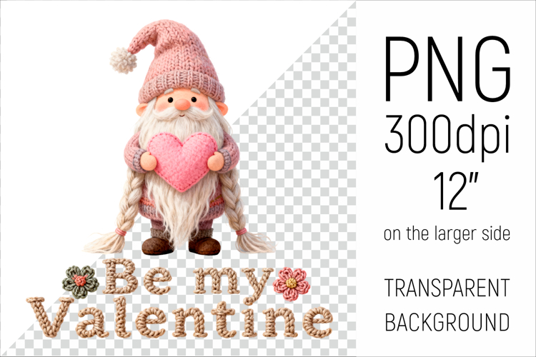 Knitted Gnome with Heart | Be My Valentine Clipart
