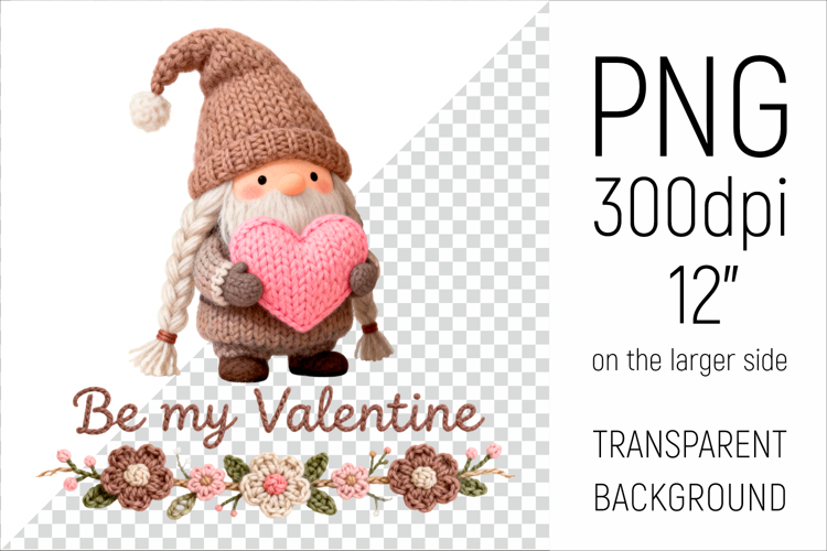 Knitted Gnome with Heart | Be My Valentine Clipart