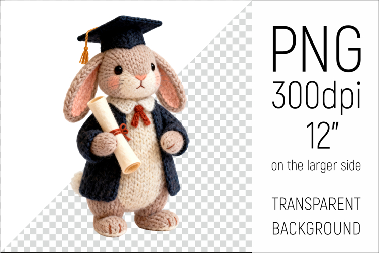 Knitted Graduation Bunny | Cute School Animal Clipart