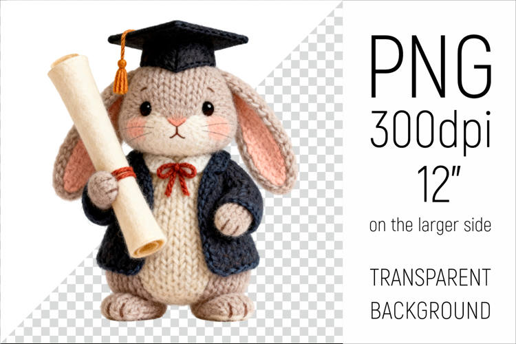 Knitted Graduation Bunny | Cute School Animal Clipart