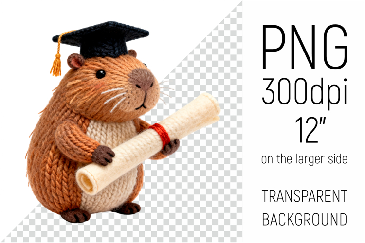 Knitted Graduation Capybara| Cute School Animal Clipart