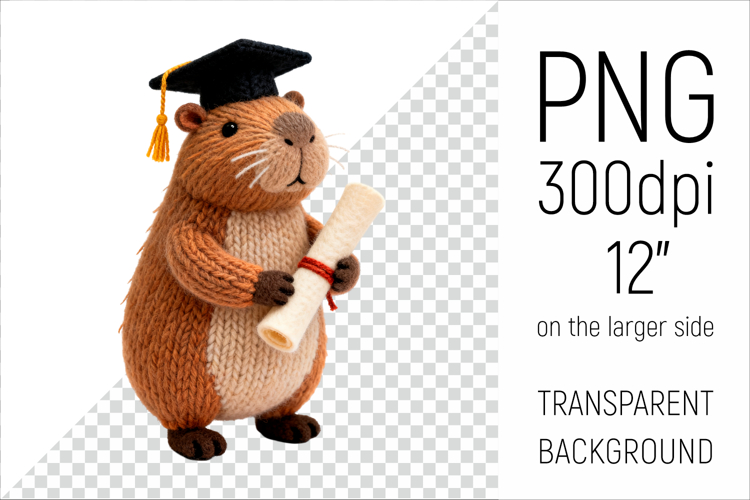 Knitted Graduation Capybara| Cute School Animal Clipart