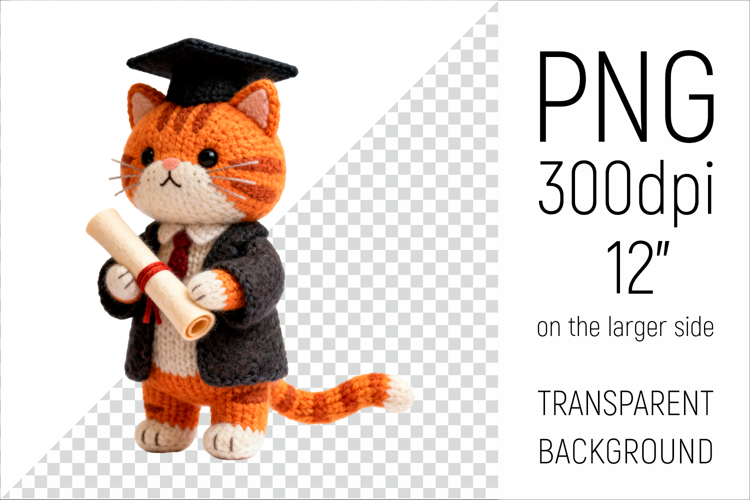 Knitted Graduation Cat | Cute School Animal Clipart