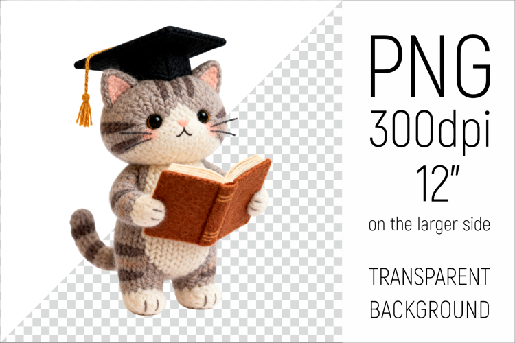 Knitted Graduation Cat | Cute School Animal Clipart