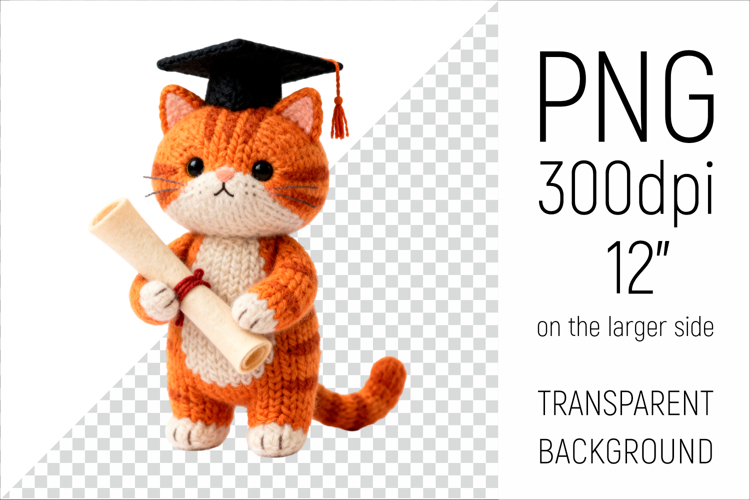 Knitted Graduation Cat | Cute School Animal Clipart
