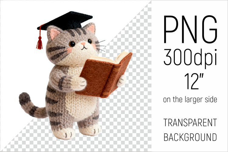 Knitted Graduation Cat | Cute School Animal Clipart