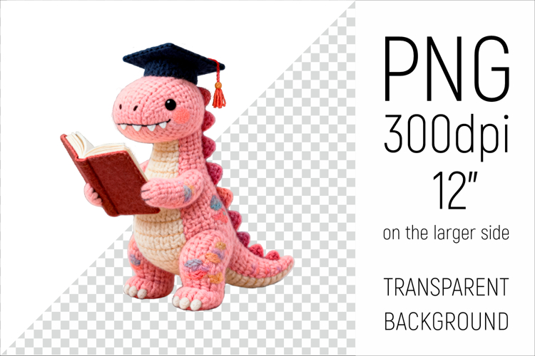 Knitted Graduation Dino | Cute School Animal Clipart