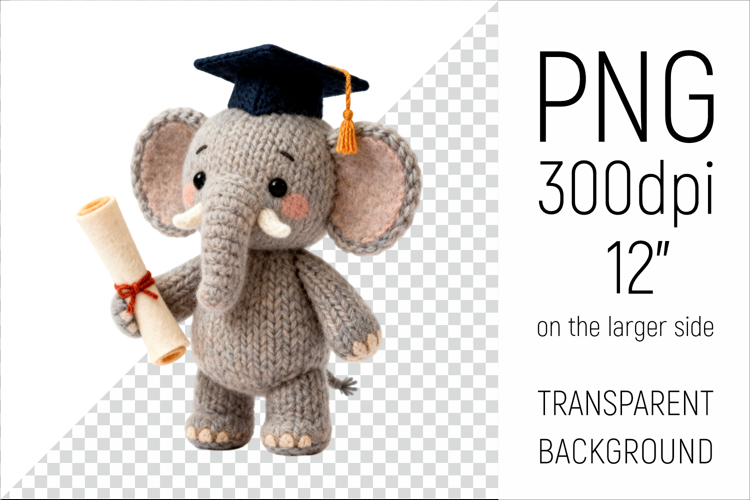 Knitted Graduation Elephant | Cute School Animal Clipart