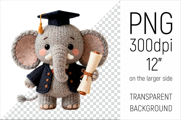 Knitted Graduation Elephant | Cute School Animal Clipart