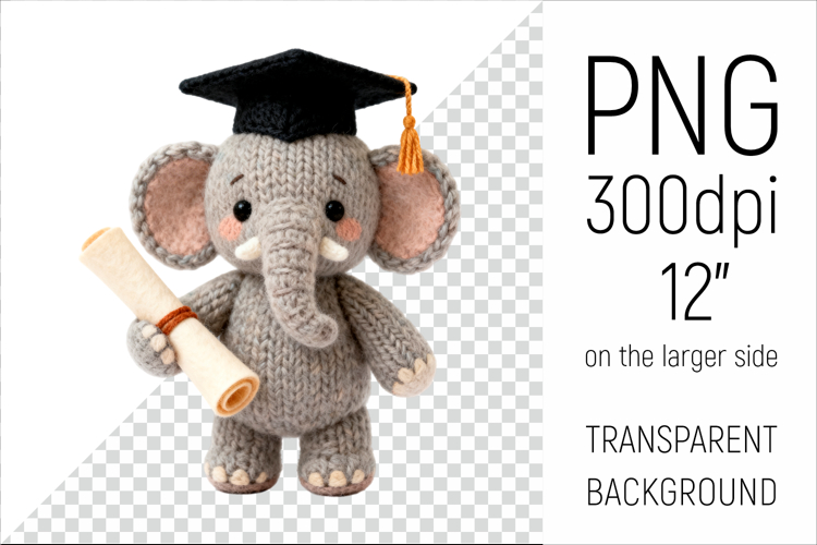 Knitted Graduation Elephant | Cute School Animal Clipart