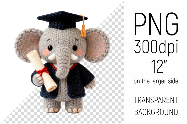 Knitted Graduation Elephant | Cute School Animal Clipart