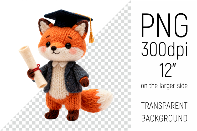 Knitted Graduation Fox | Cute School Animal Clipart