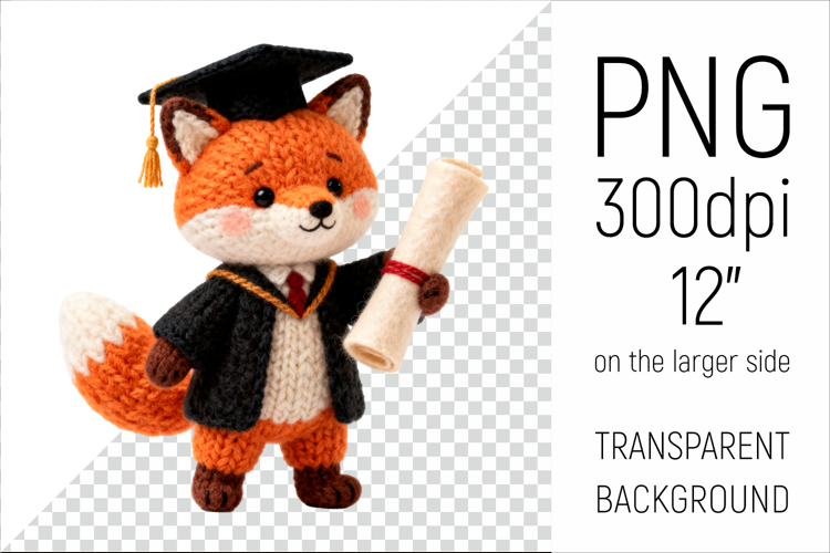 Knitted Graduation Fox | Cute School Animal Clipart