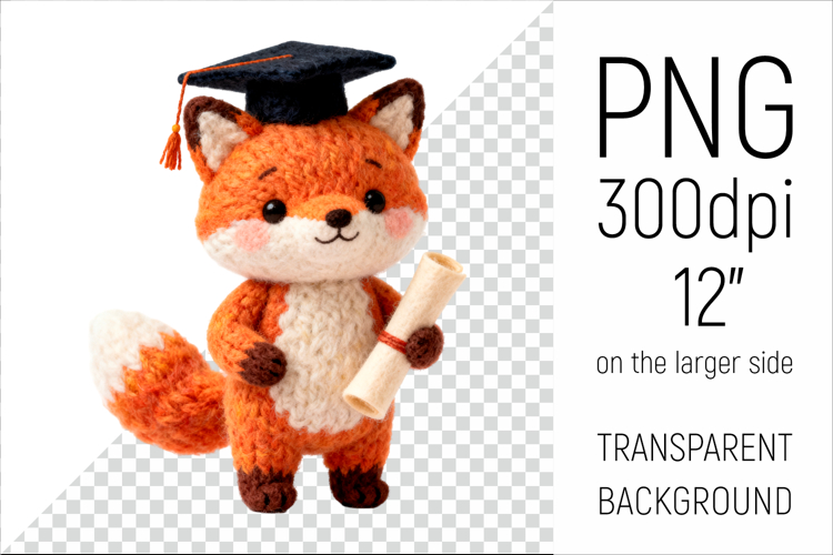 Knitted Graduation Fox | Cute School Animal Clipart