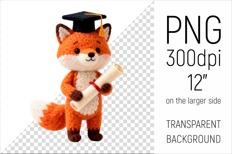 Knitted Graduation Fox | Cute School Animal Clipart