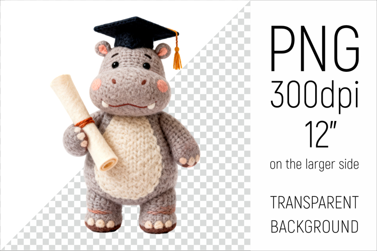Knitted Graduation Hippo | Cute School Animal Clip