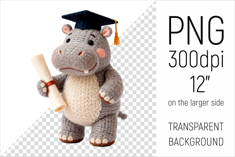 Knitted Graduation Hippo | Cute School Animal Clip