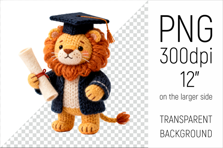 Knitted Graduation Lion | Cute School Animal Clipart