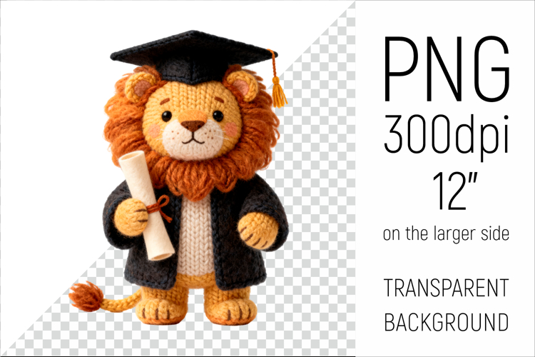Knitted Graduation Lion | Cute School Animal Clipart