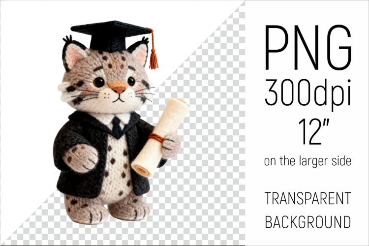 Knitted Graduation Lynx | Cute School Animal Clipart