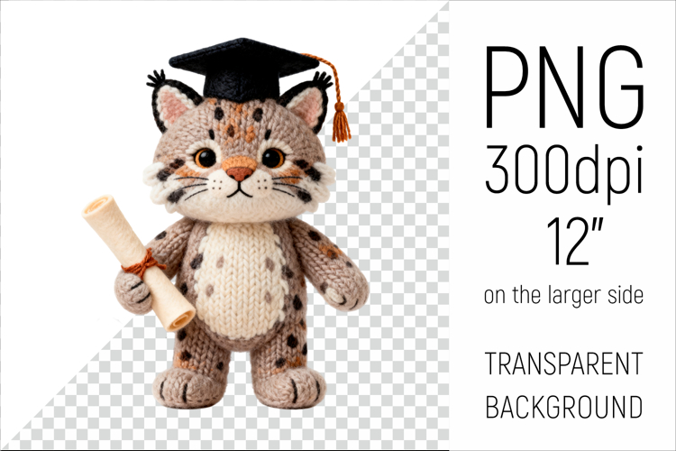 Knitted Graduation Lynx | Cute School Animal Clipart