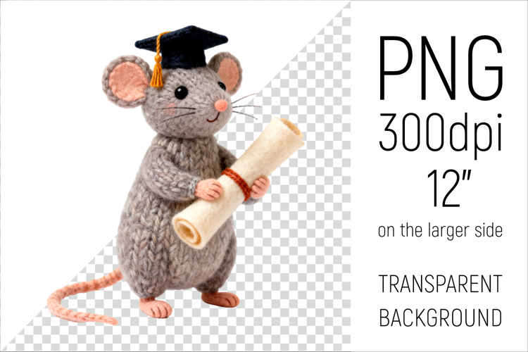 Knitted Graduation Mouse | Cute School Animal Clipart
