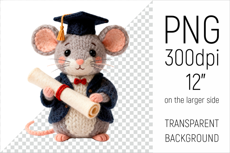Knitted Graduation Mouse | Cute School Animal Clipart