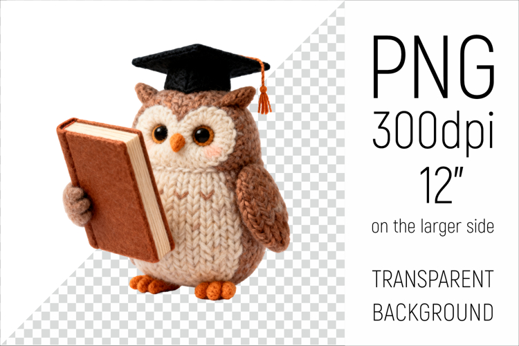 Knitted Graduation Owl with Book | Amigurumi Clipart