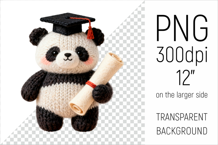 Knitted Graduation Panda Bear| Cute School Animal Clipart