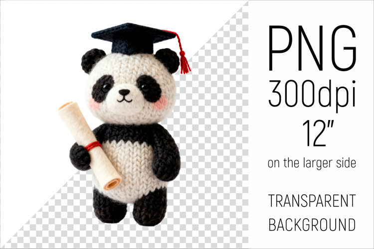 Knitted Graduation Panda Bear| Cute School Animal Clipart
