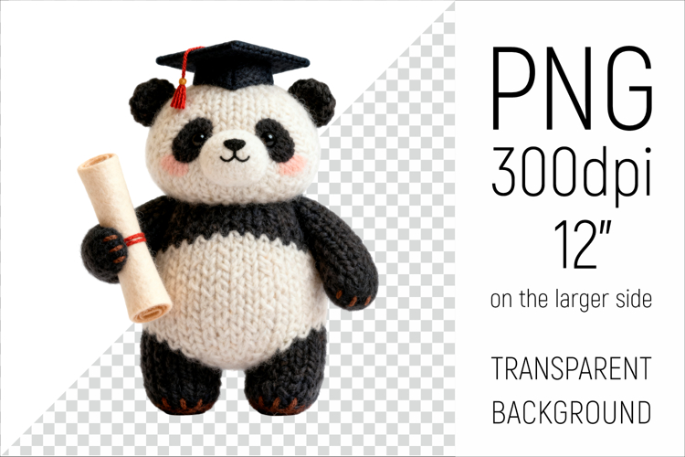 Knitted Graduation Panda Bear| Cute School Animal Clipart