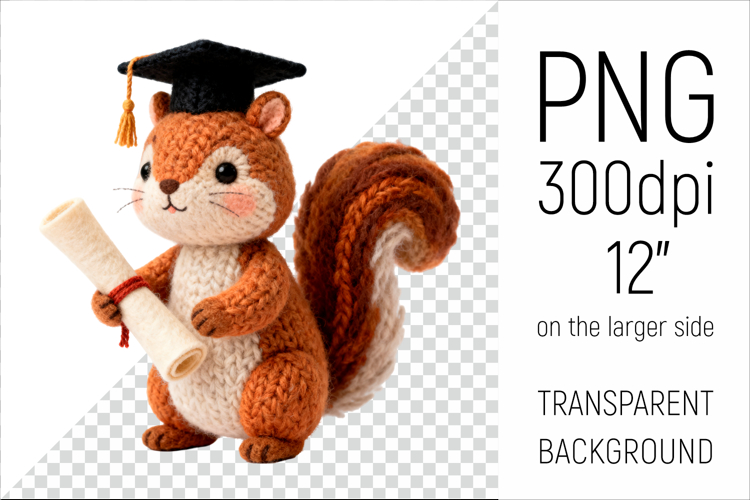 Knitted Graduation Squirrel | Cute School Animal Clipart