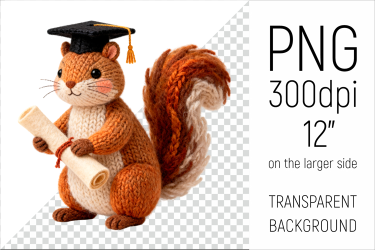 Knitted Graduation Squirrel | Cute School Animal Clipart