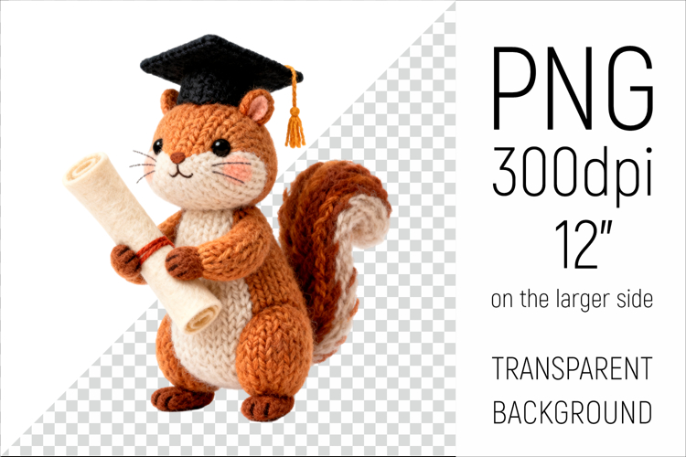 Knitted Graduation Squirrel | Cute School Animal Clipart